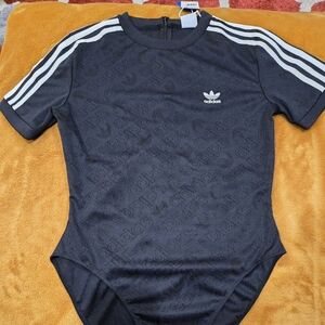 Black Adidas Gray Bodysuit with White Accents